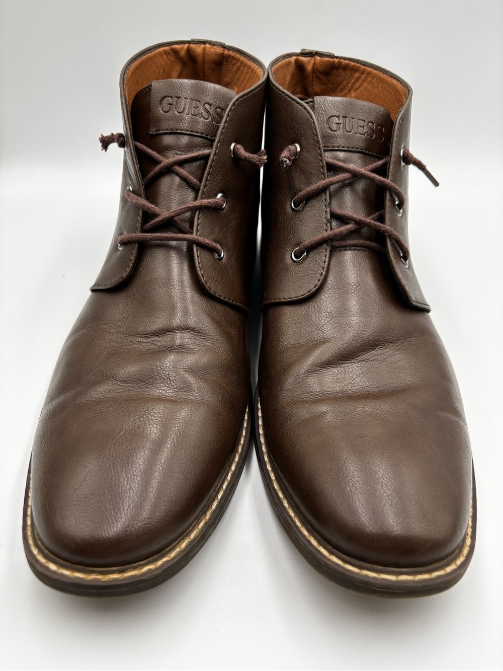 Guess Men's Joey Casual Chukka Ankle Boots Brown Faux Leather Size 12